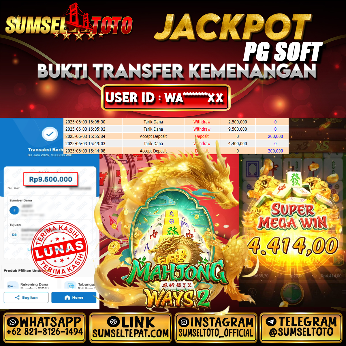 SUMSELTOTO JACKPOT MAHJONG WAYS 2 Rp.16,400,000.,- LUNAS